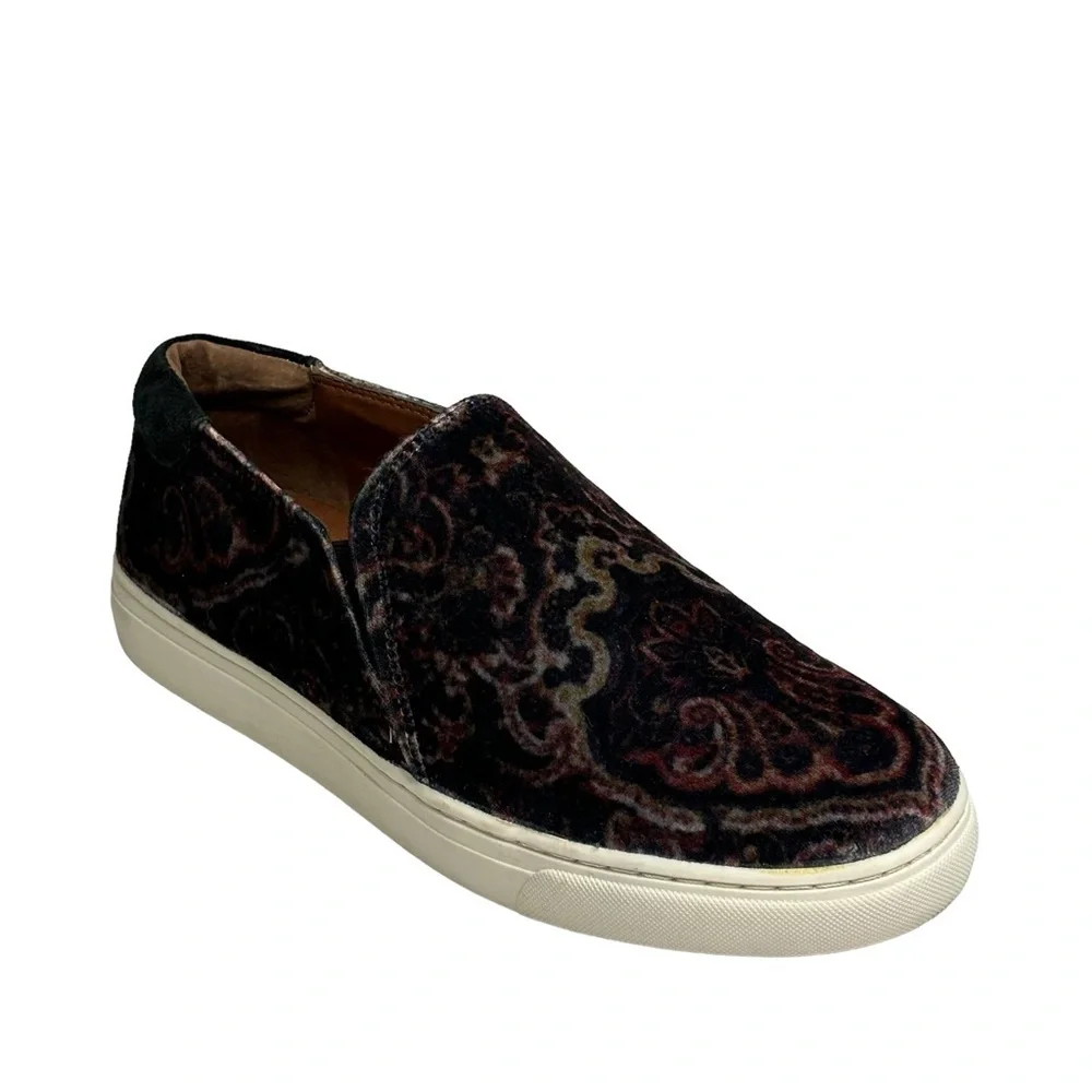 Lucky Brand Purple & Black Velvet BoHo Slip On Shoes Size 8.5 I” Thick Sole NEW